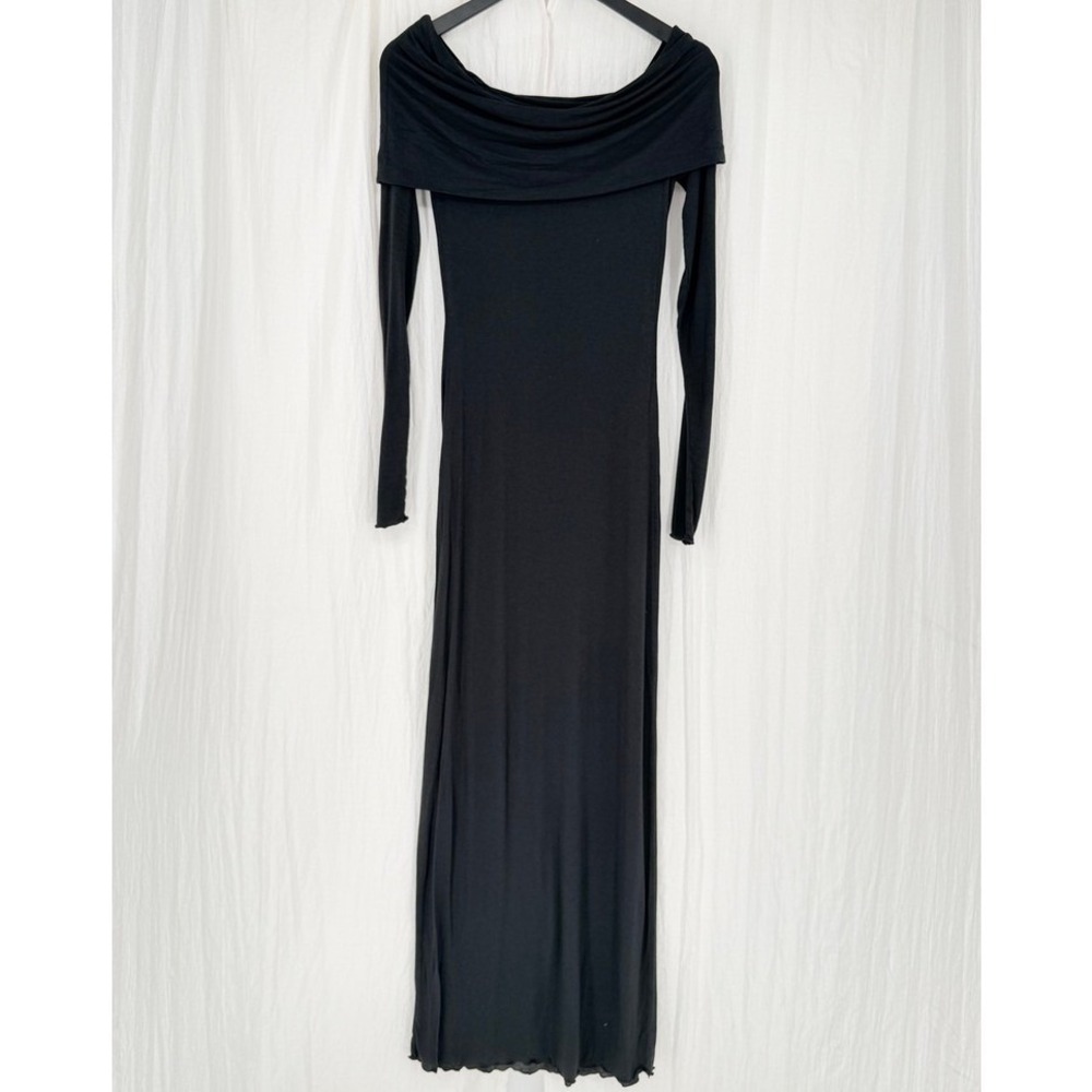 SKIMS Sheer Modal‎ Off Shoulder Maxi Dress Black Size S